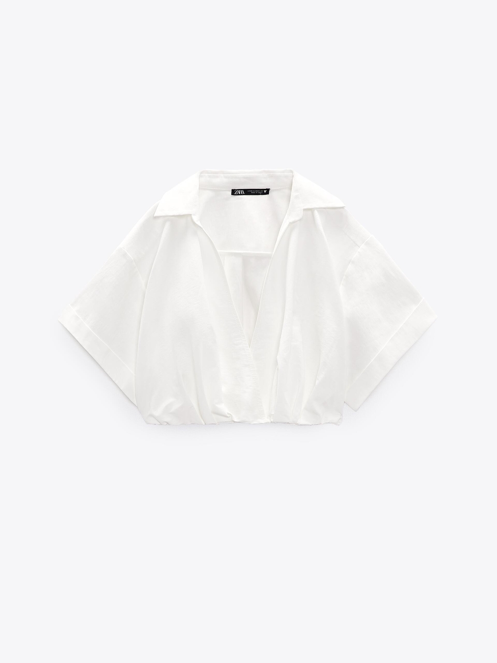Zara White Twist Detail Cropped Open-Front Collared Shirt